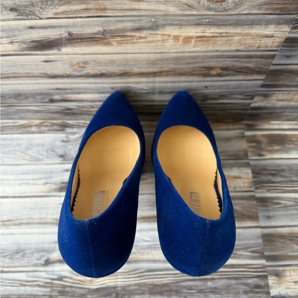 OCHENTA Women's Platform Slip On High Heels Dress Pumps Blue Velvet stilettos